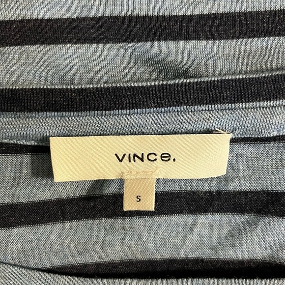 Vince Tee Long Sleeve Boat Neck Jersey Knit Striped Navy Blue Size Small Preppy - Picture 6 of 7